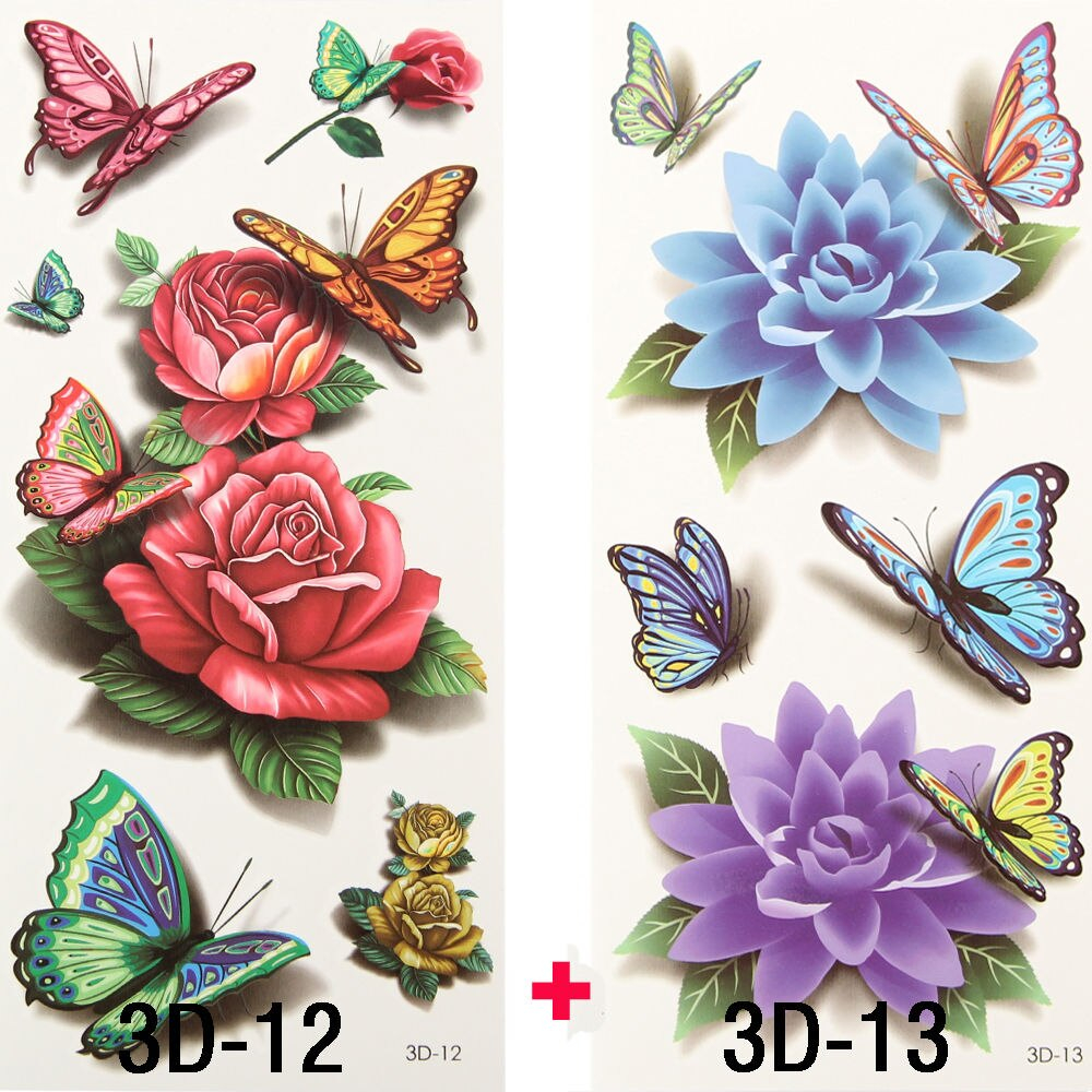 10 Sheets Waterproof Color Removable Temporary Tattoos 3d Butterfly in size 1000 X 1000