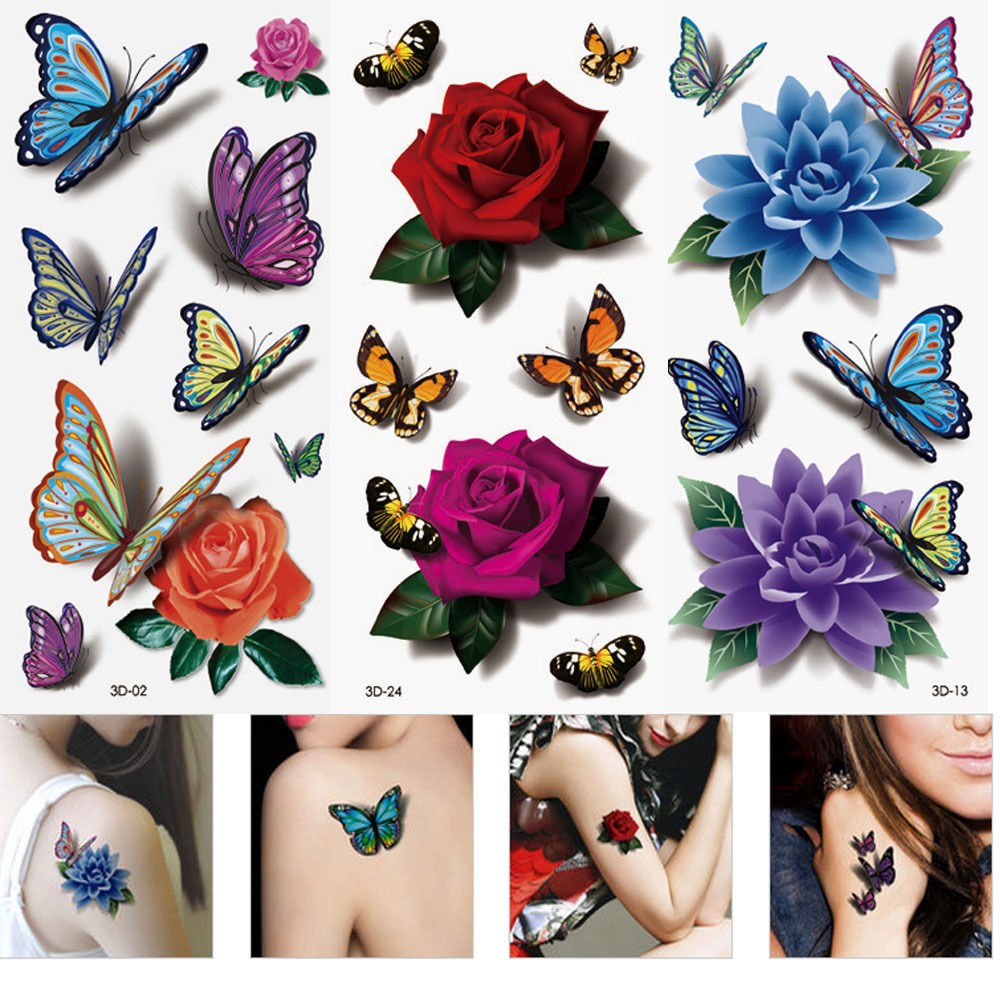 100 Sheet Random Styles 3d Temporary Tattoos Flowers Rose Butterfly with regard to size 1000 X 1000