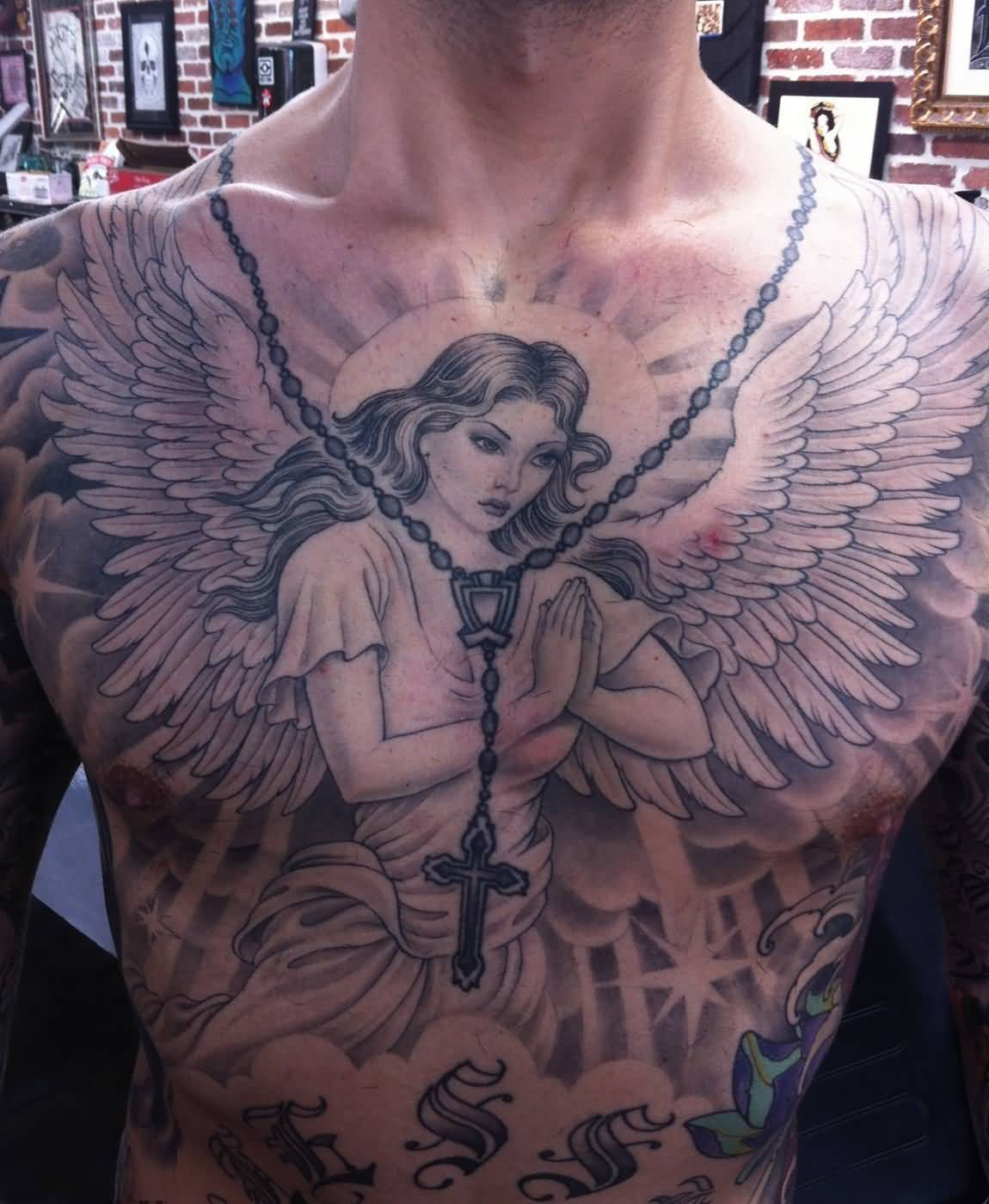 25 Fantastic Angel Chest Tattoo For Man Woman In Black Colourful Ink intended for proportions 1150 X 1400