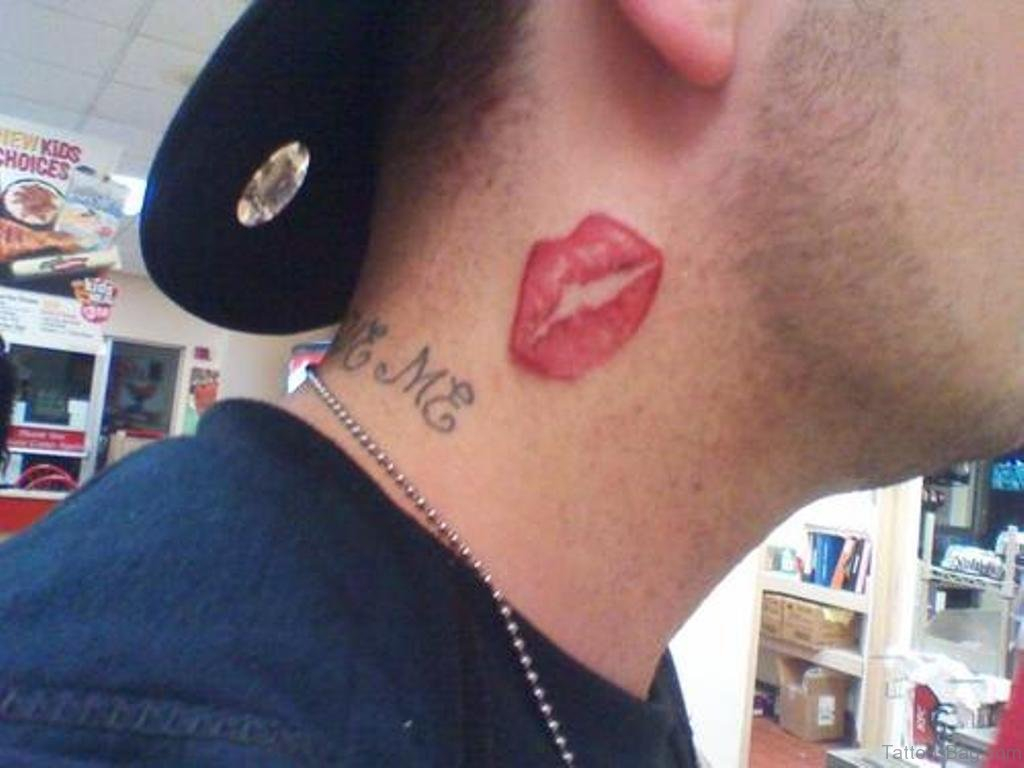 39 Attractive Kiss Tattoos On Neck within proportions 1024 X 768