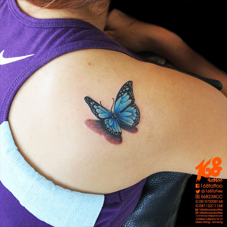 3d Blue Butterfly Tattoo On Shoulder Chanlung At 168 Tattoo throughout dimensions 945 X 945