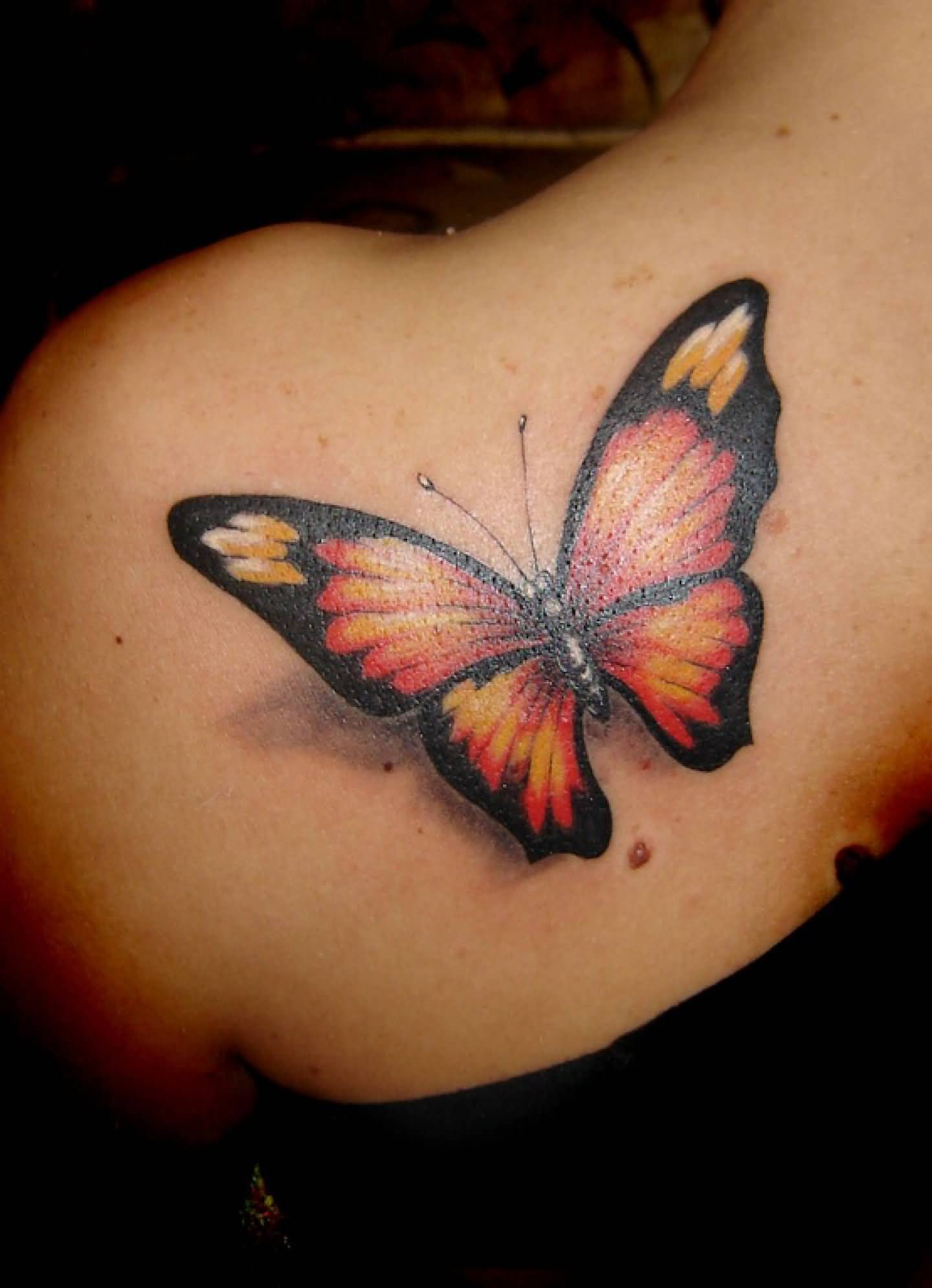 3d Monarch Butterfly Tattoo On Back Shoulder For Girls inside size 1440 X 1989