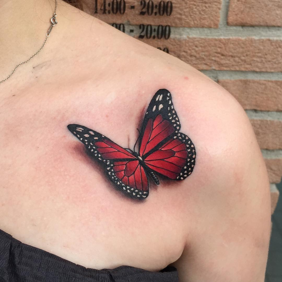 3d Monarch Tattoo On Collar Bone within proportions 1080 X 1080