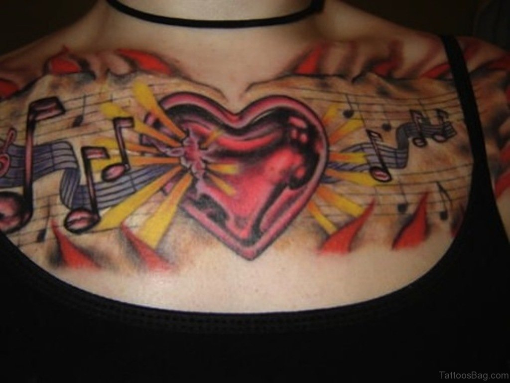 44 Magnificent Music Tattoos On Chest within dimensions 1024 X 768