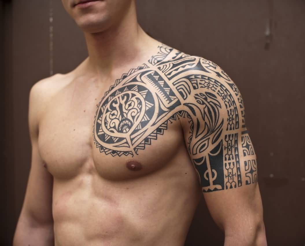 45 Tribal Chest Tattoos For Men intended for measurements 1055 X 850