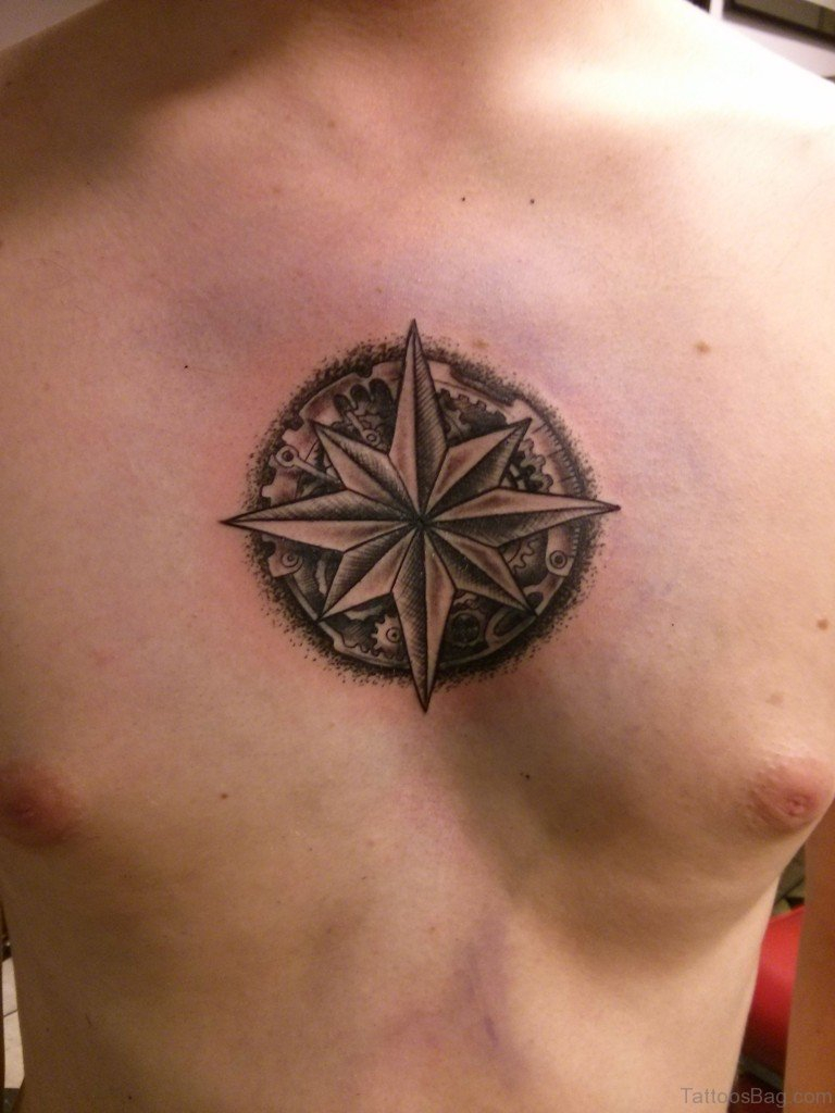 51 Attractive Compass Tattoo Design On Chest inside proportions 768 X 1024
