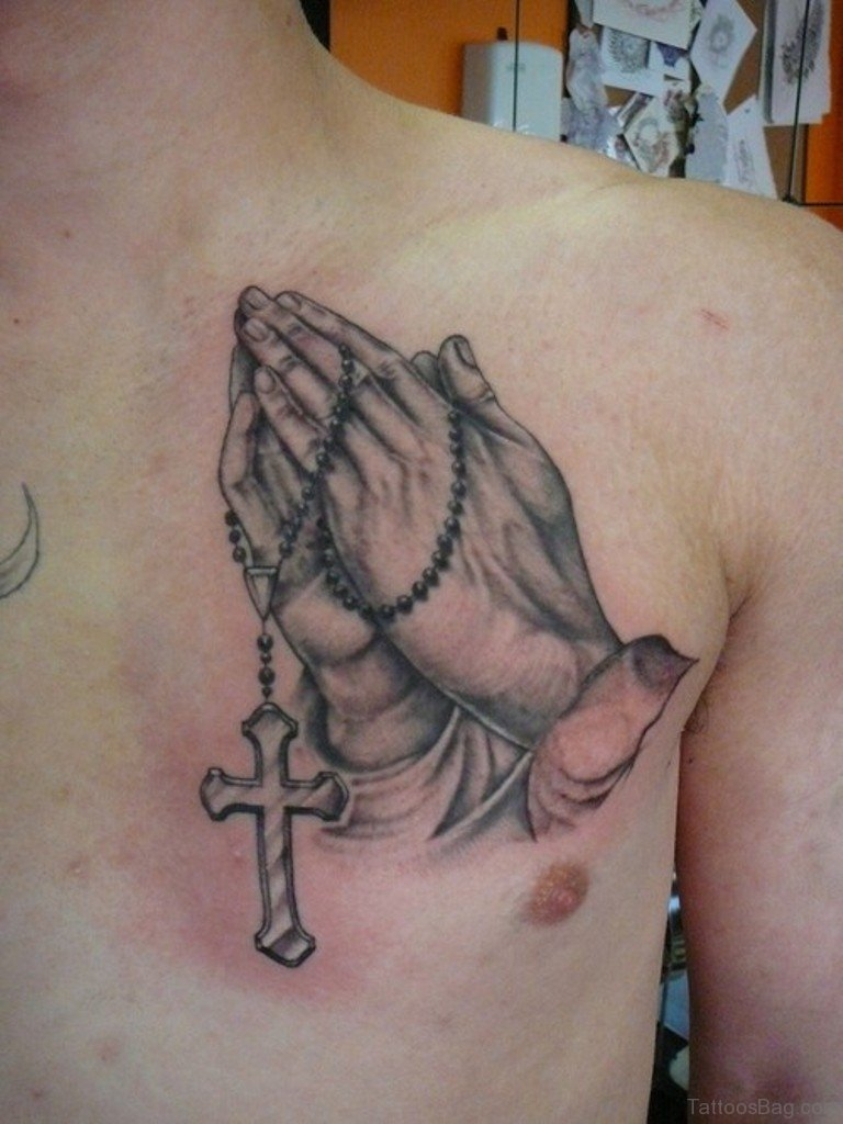 51 Stylish Praying Hands Tattoos On Chest for size 768 X 1024