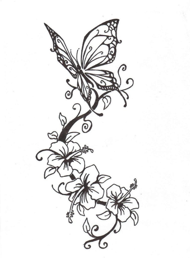 55 Butterfly Flower Tattoos intended for size 767 X 1042