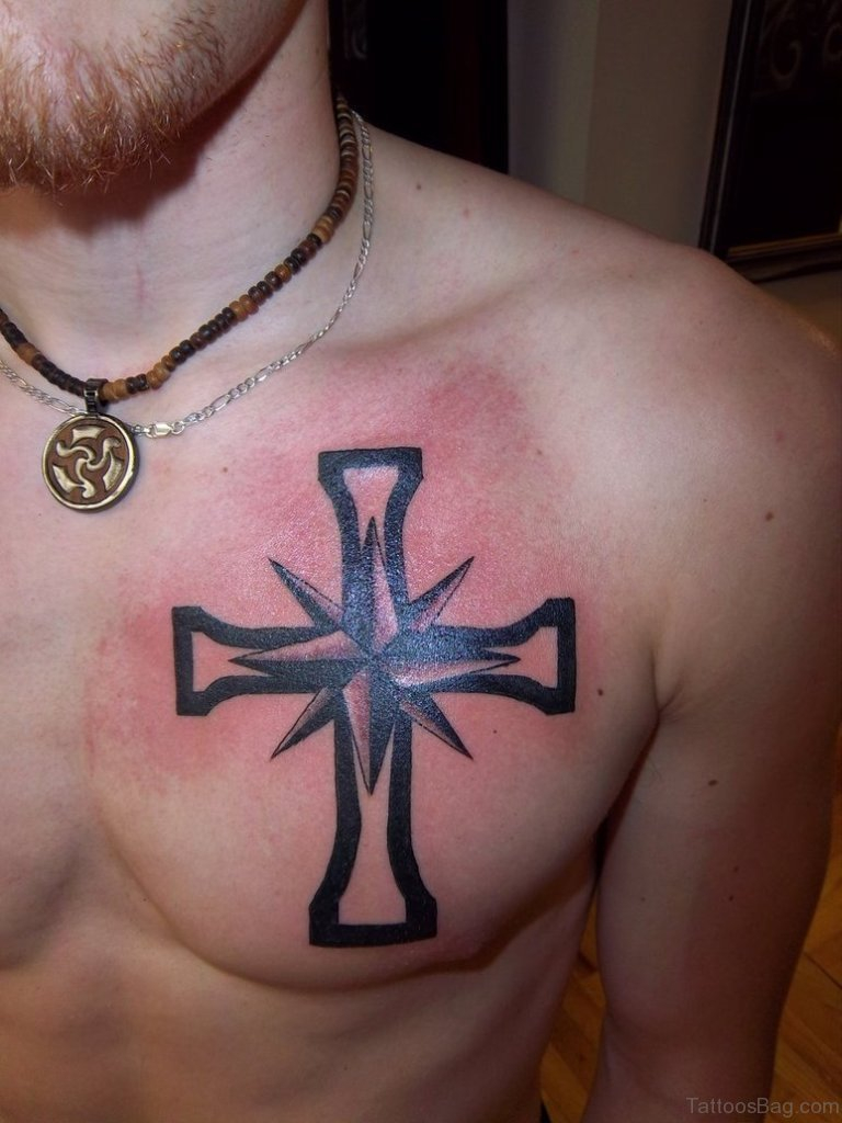 59 Good Looking Cross Tattoos Designs For Chest pertaining to proportions 768 X 1024