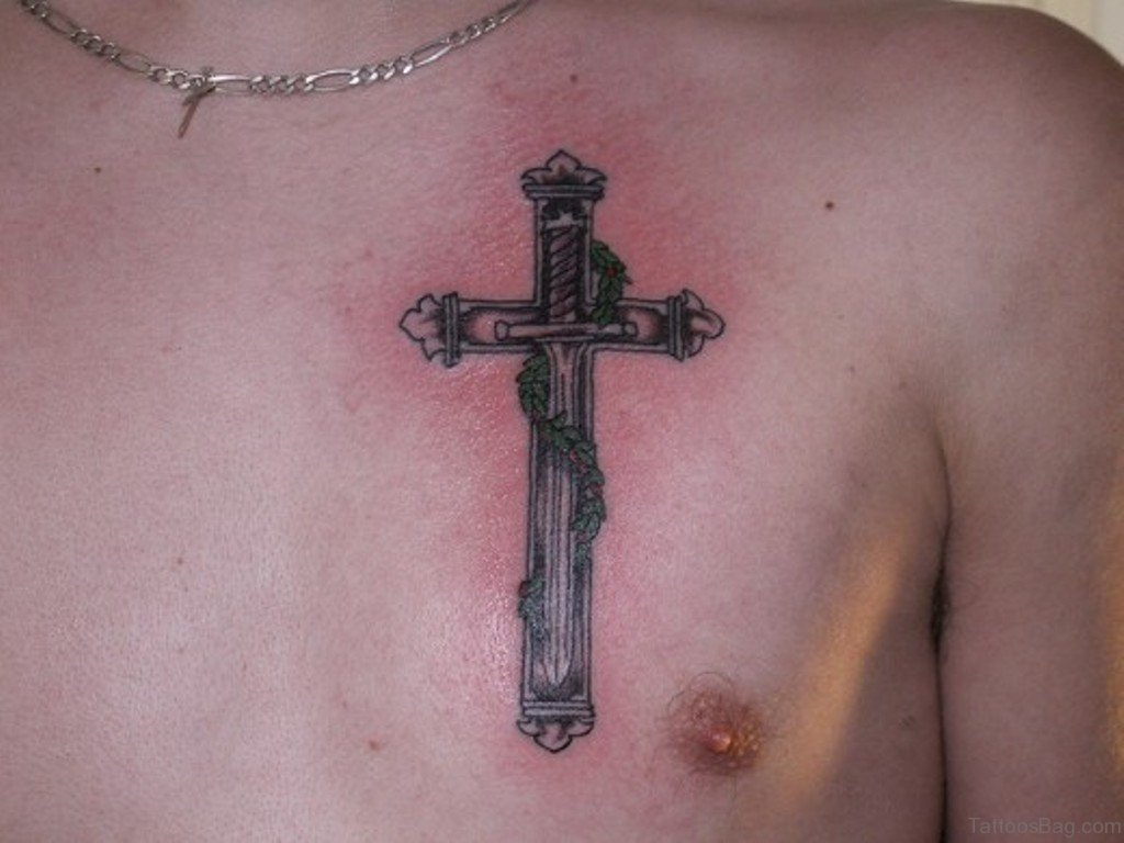 59 Good Looking Cross Tattoos Designs For Chest throughout size 1024 X 768