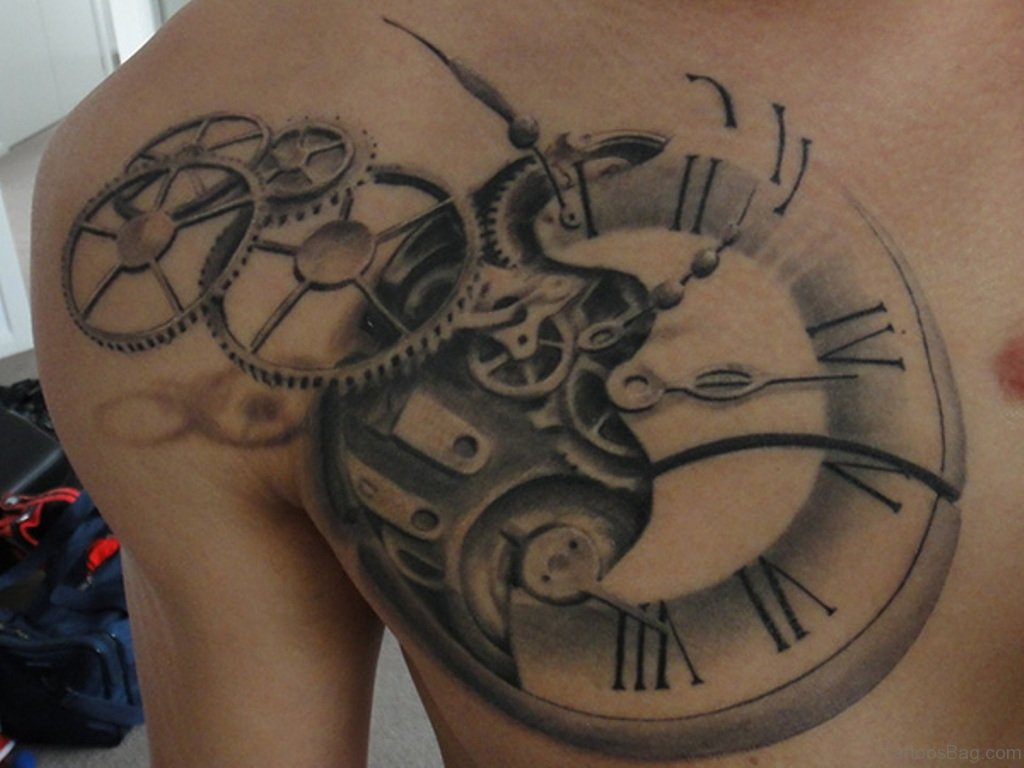 64 Mind Blowing Clock Tattoos For Chest intended for proportions 1024 X 768