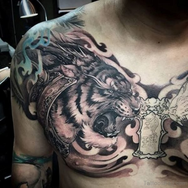 71 Stylish Tiger Tattoo On Chest pertaining to proportions 600 X 600