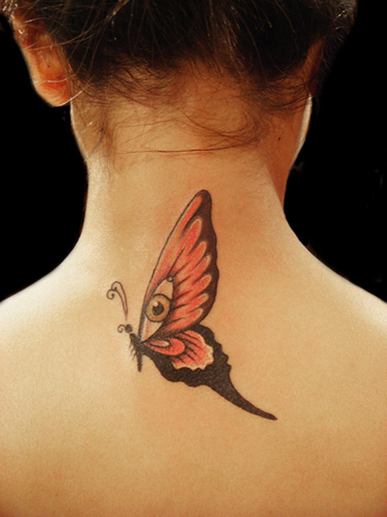 71 Sweet Butterfly Neck Tattoos intended for measurements 768 X 1024