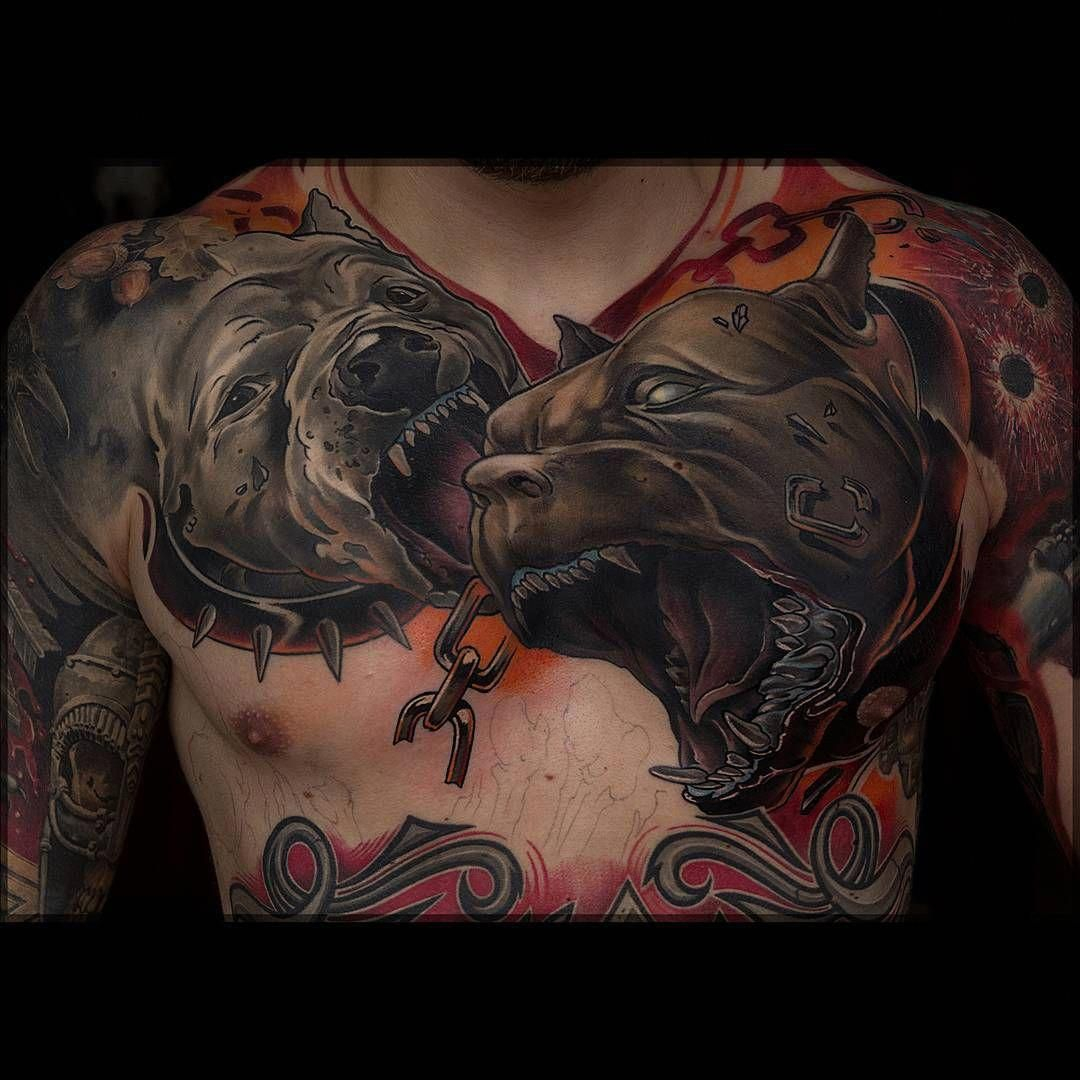 A Big Chest Tattoo Of Two Angry Dogs Tattoosformen Tattoos For intended for proportions 1080 X 1080