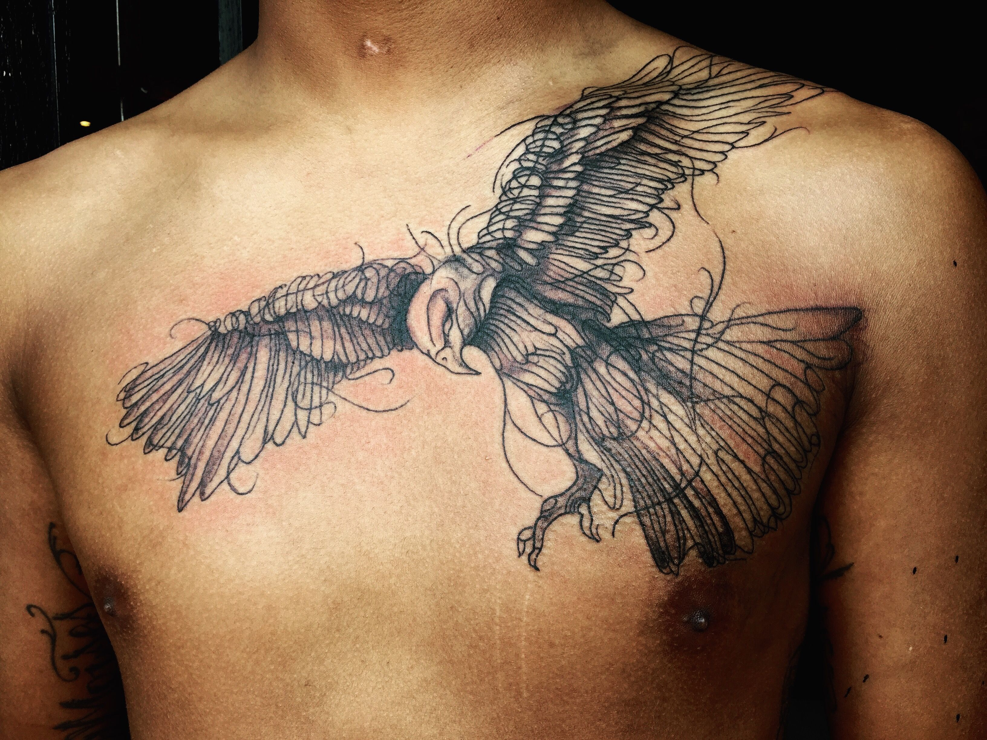 Abstract Bird Chest Piece Tattoo Lannigantattoos Kyrsta pertaining to dimensions 3264 X 2446