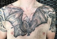 Abstract Black Ink Flying Bat Tattoo On Man Chest intended for measurements 960 X 857