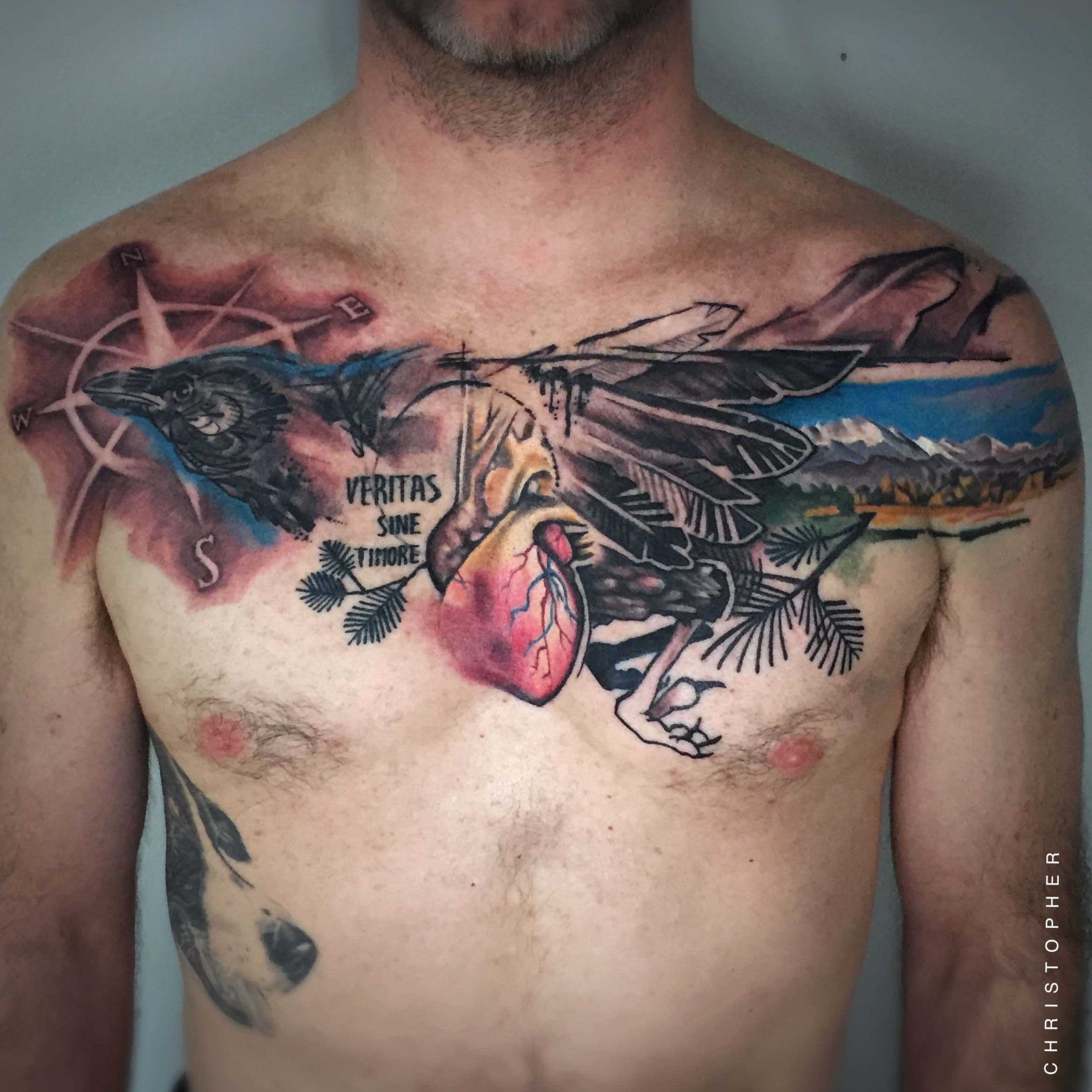 Abstract Chest Piece Electric Fresco Tattoos regarding dimensions 2339 X 2339