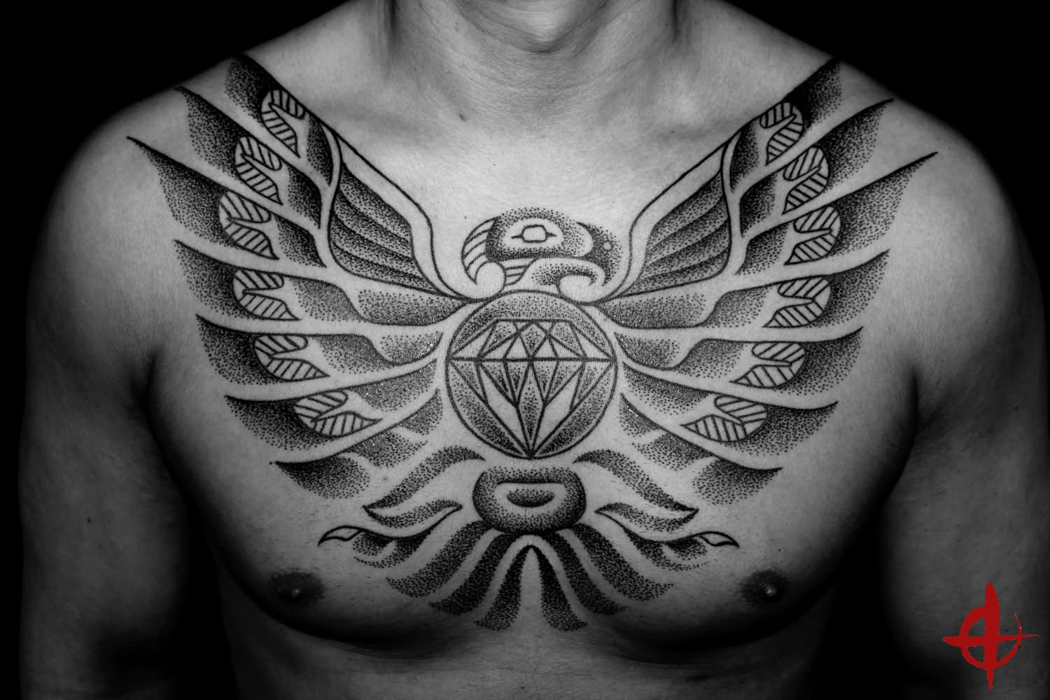 Amazing Black White Haida Eagle Tattoo Design On Chest For Men for sizing 1500 X 1000