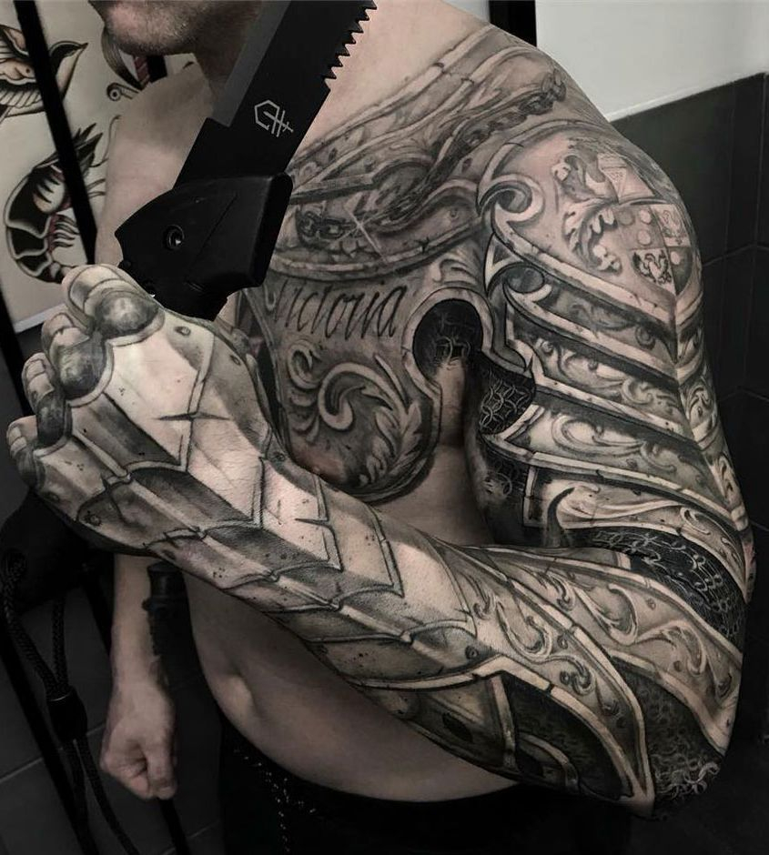 Amazing Half Chest And Sleeve Armour Piece John Lewis Tattoos regarding measurements 845 X 940