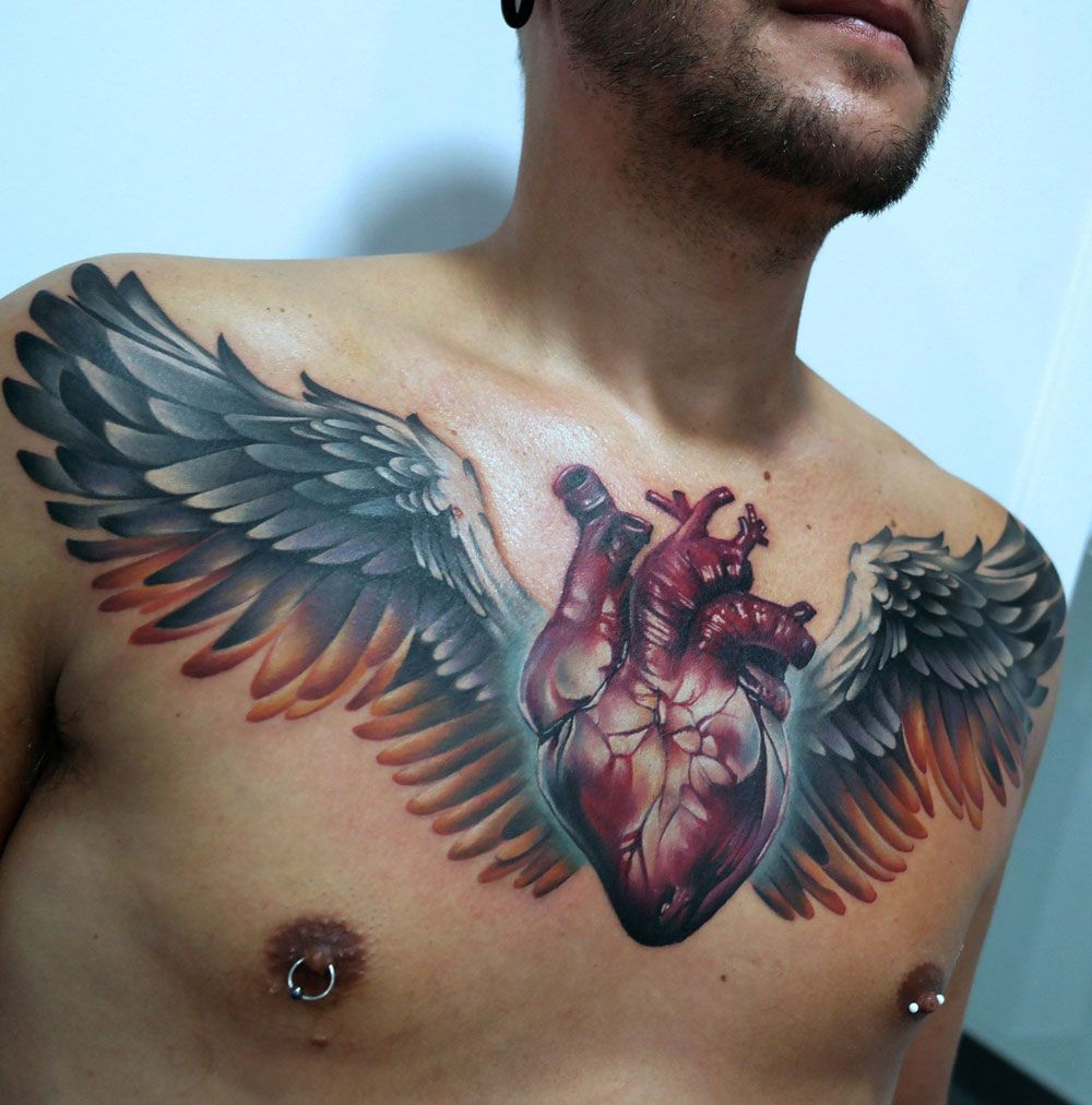 Anatomical Heart Wings Chest Tattoos Chest Tattoo Cool with proportions 1000 X 1012