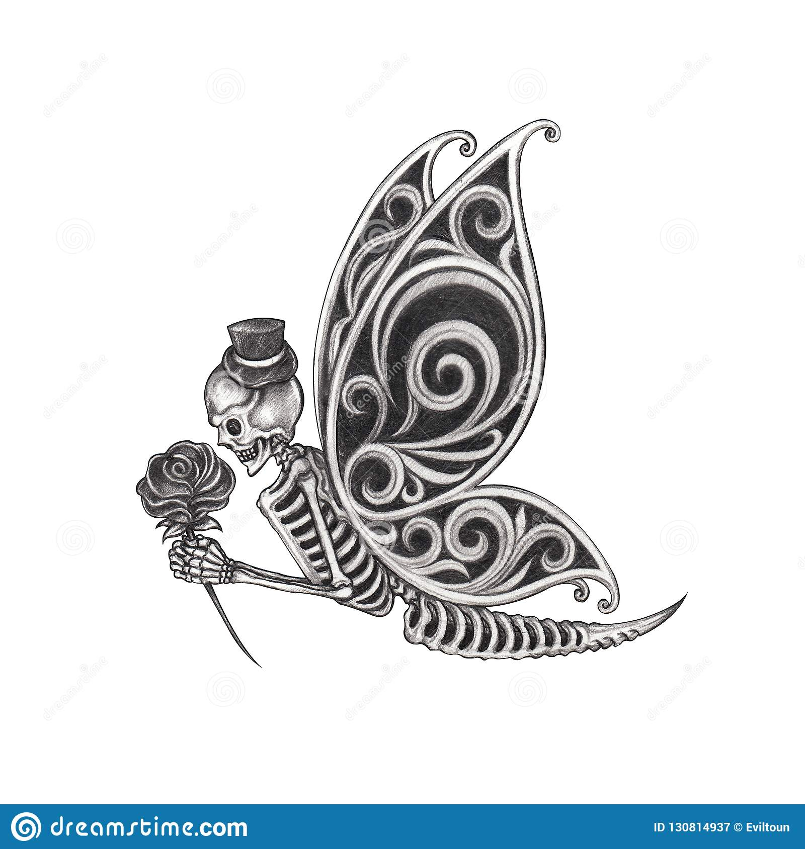 Art Fantasy Butterfly Skull Tattoo Stock Illustration for measurements 1600 X 1689