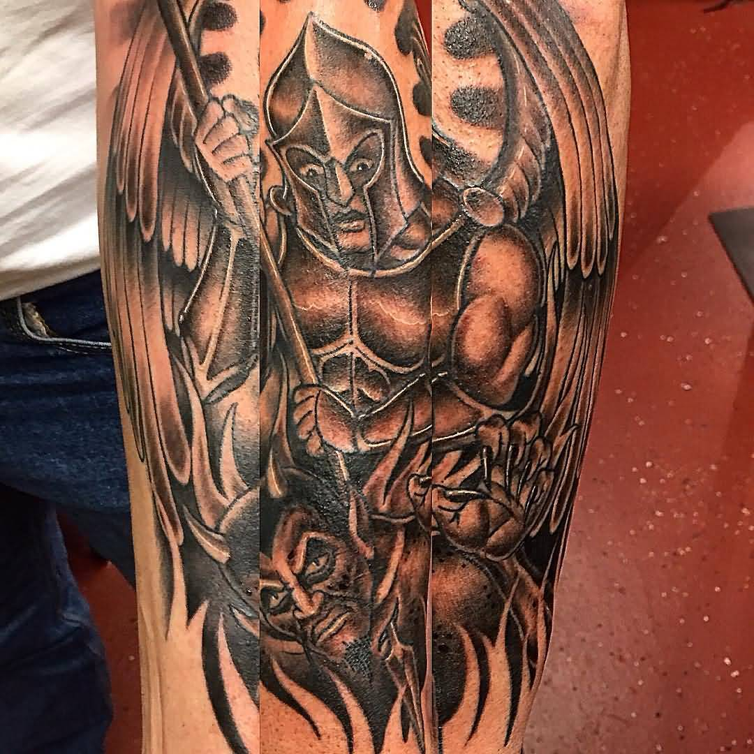Awesome Black Ink Archangel Michael Tattoo Design For Sleeve throughout dimensions 1080 X 1080