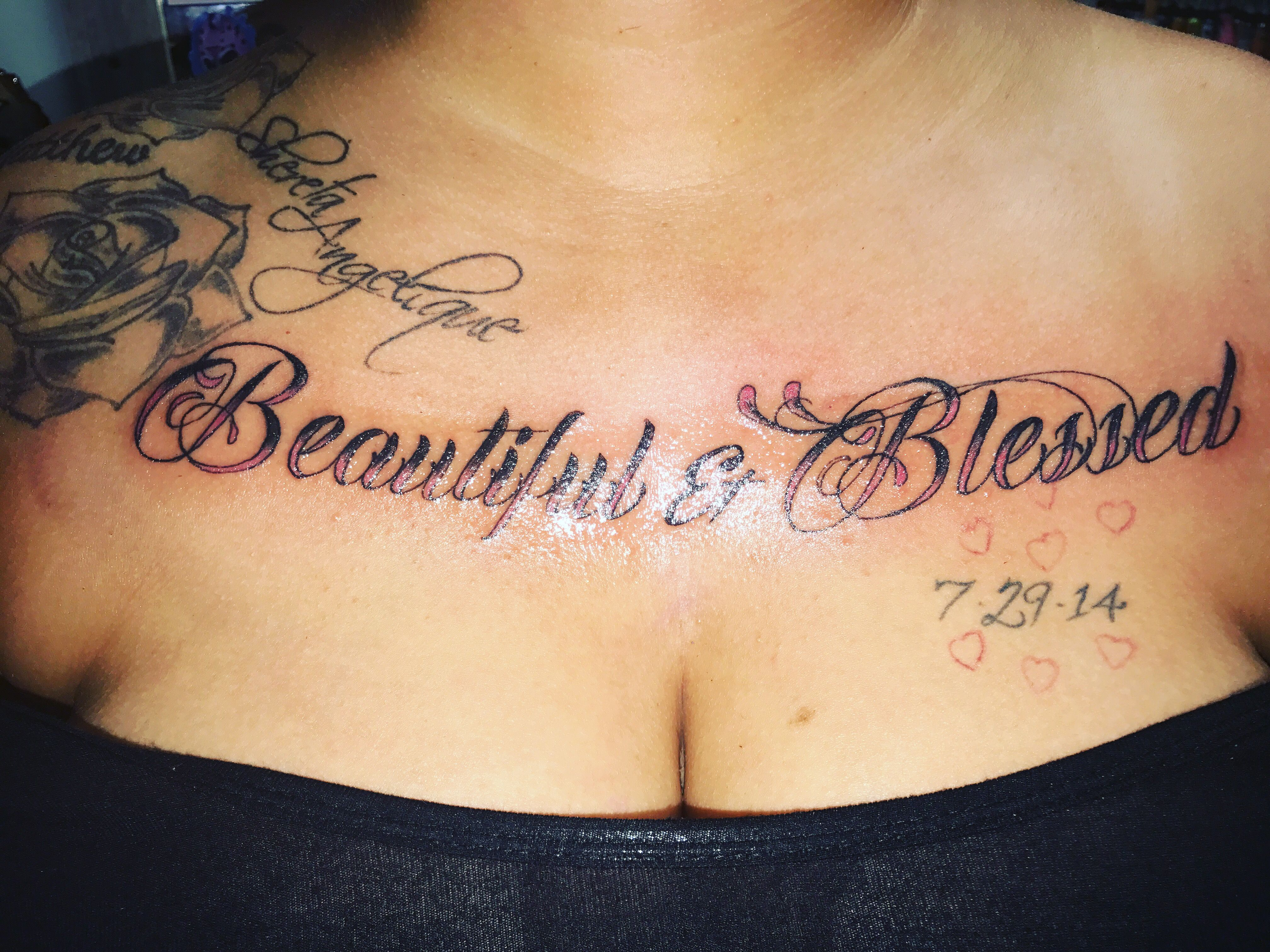 Beautiful And Blessed Chest Tattoo Tattoos Chest Tattoo Blessed throughout dimensions 4032 X 3024