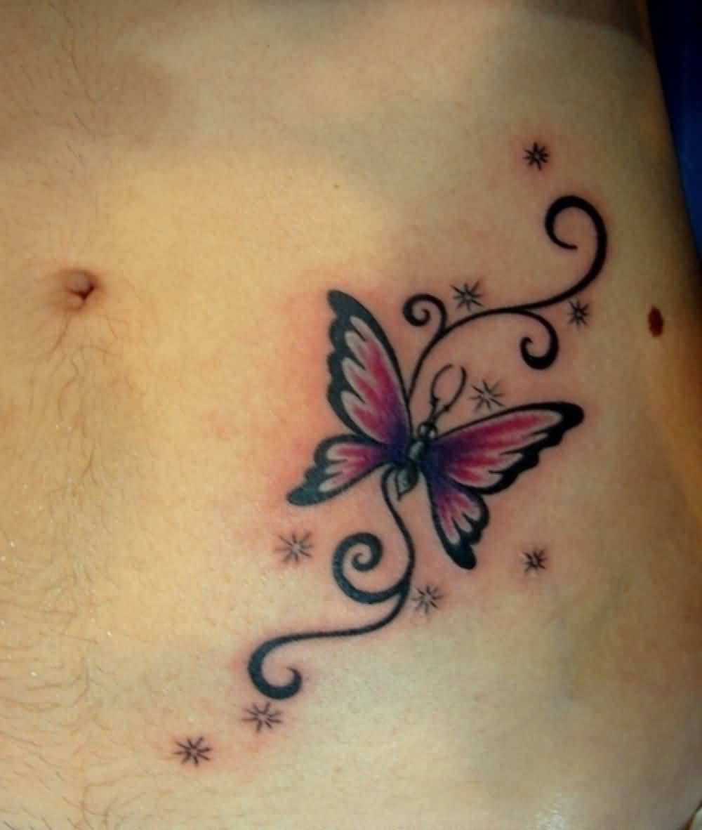 Beautiful Butterfly And Stars Tattoo On Chest in measurements 1000 X 1182