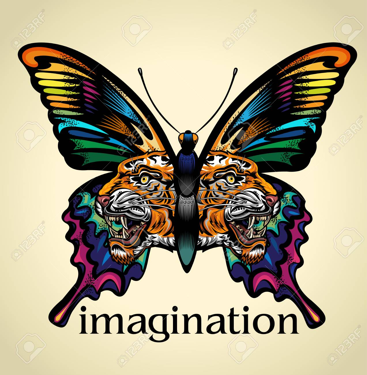 Beautiful Butterfly Tattoo Angry Tiger Face Royalty Free Cliparts pertaining to sizing 1273 X 1300