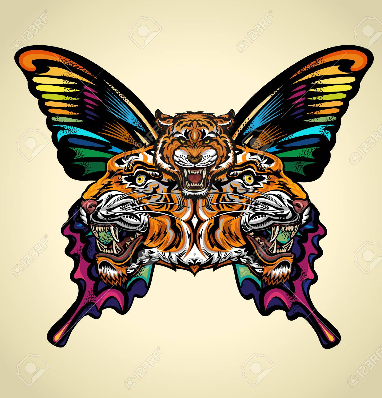 Beautiful Butterfly Tattoo Angry Tiger Face Royalty Free Cliparts throughout proportions 1248 X 1300