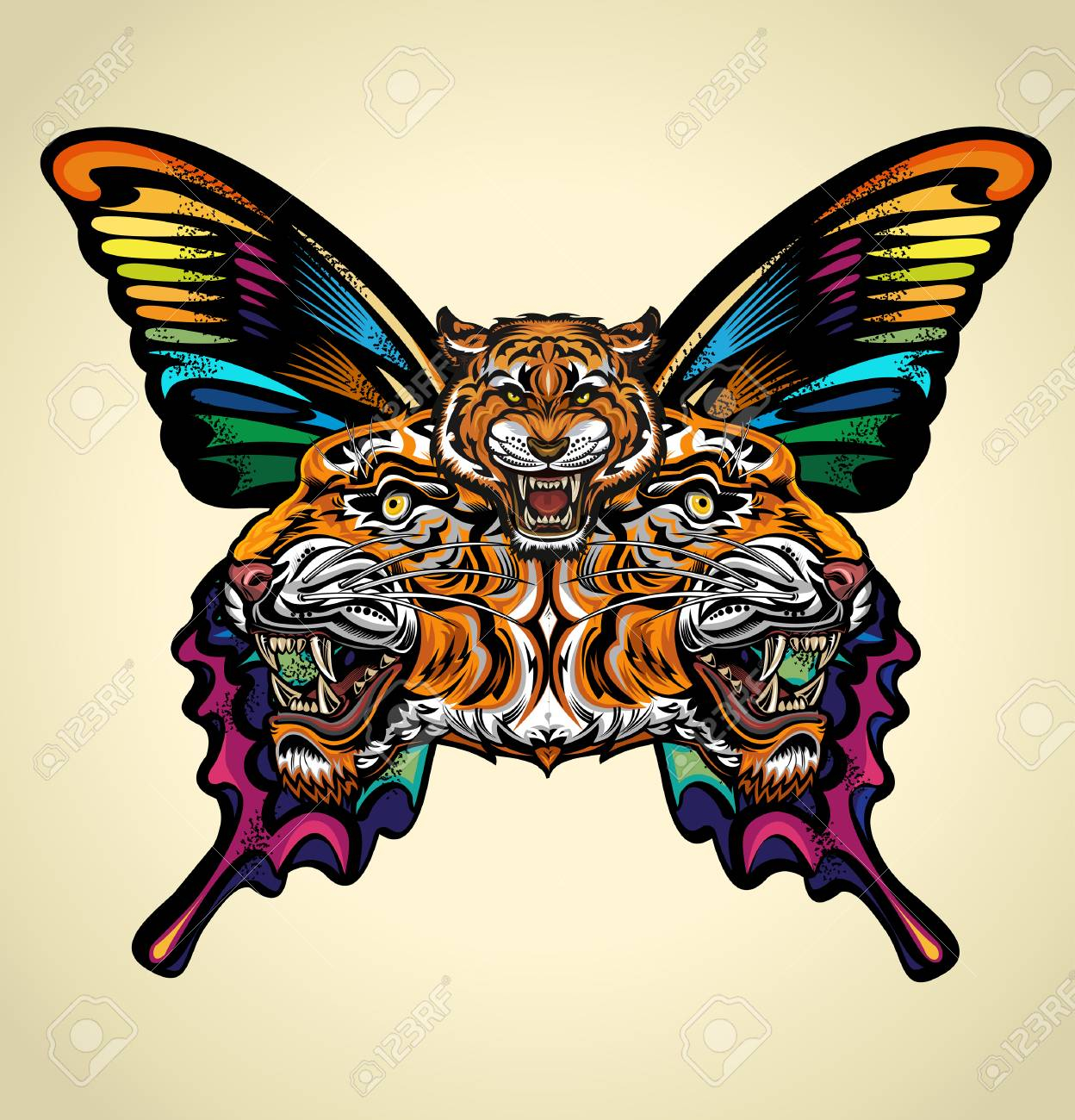 Beautiful Butterfly Tattoo Angry Tiger Face Royalty Free Cliparts with proportions 1248 X 1300