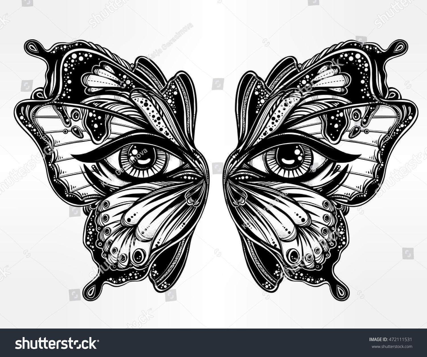 Beautiful Butterfly Wings Mask With Eyes In Retro Flash Tattoo Style with measurements 1500 X 1254