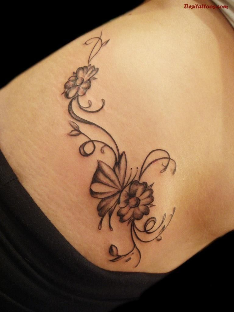 Beautiful Flower And Butterfly Chain On Upper Back Tattoos with measurements 768 X 1024