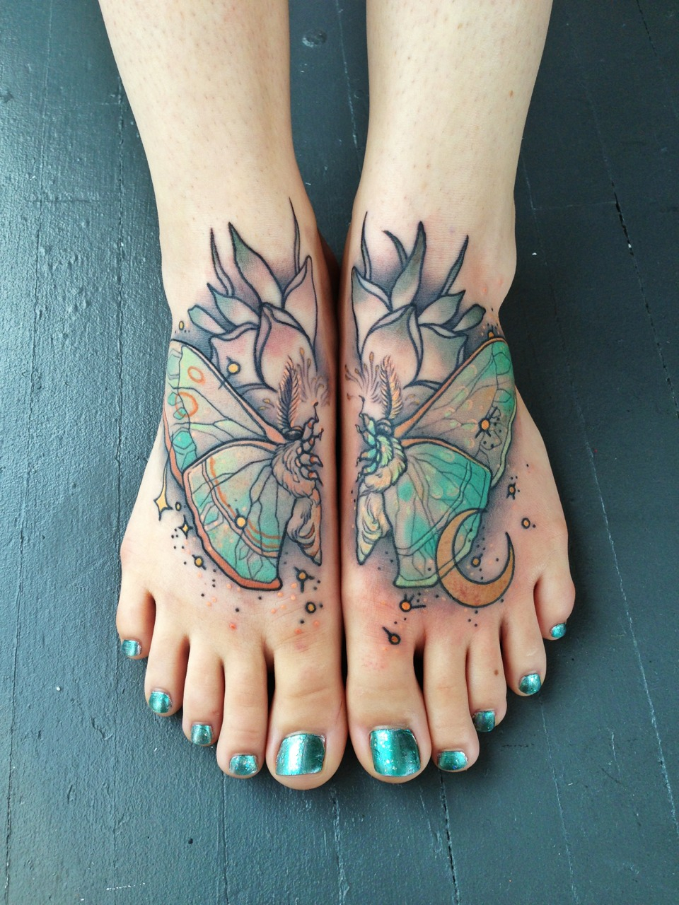Beautiful Flower And Butterfly Feet Tattoo in sizing 960 X 1280