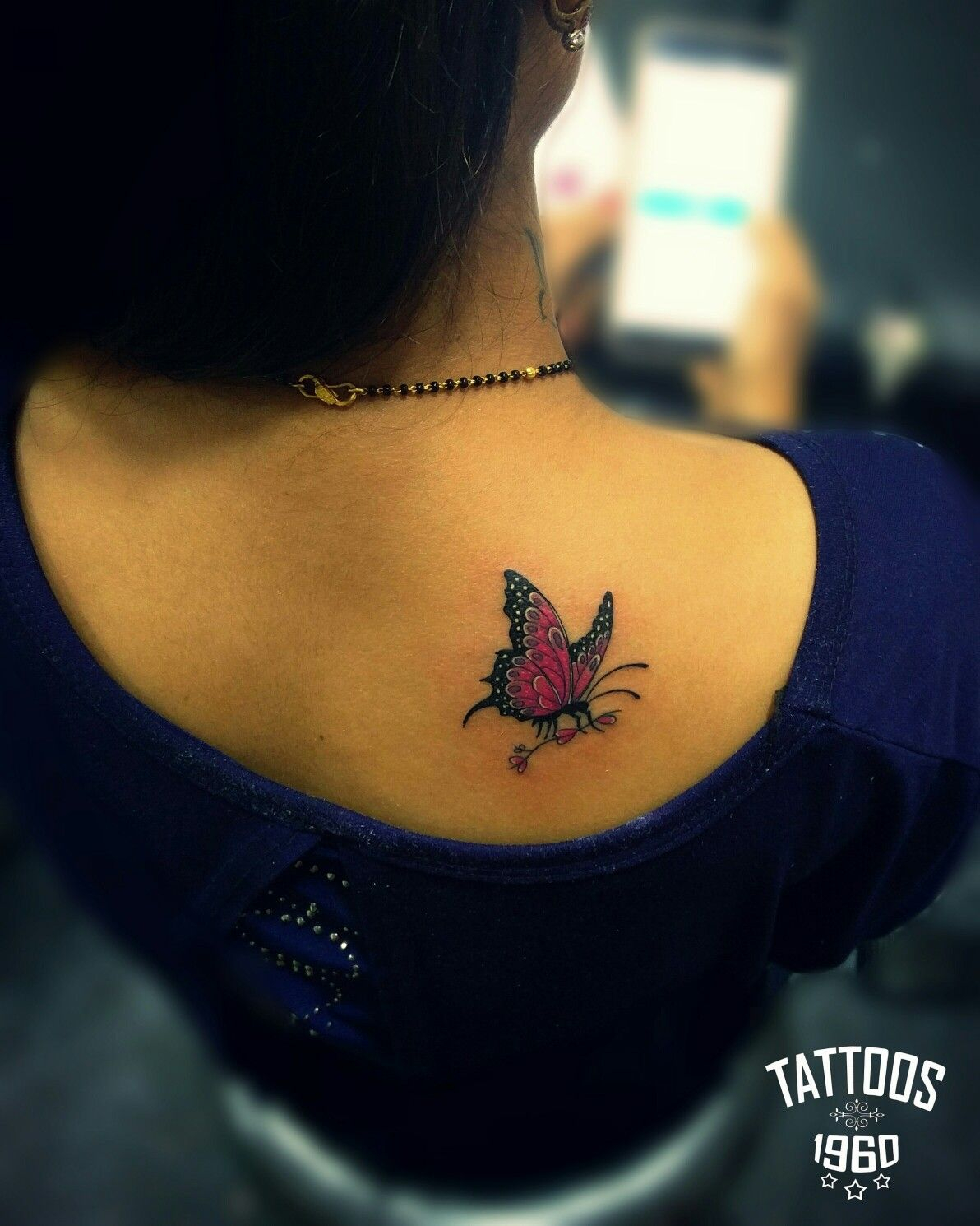 Beautiful Pink And Black Butterfly Tattoo On Back Work Black regarding dimensions 1192 X 1490