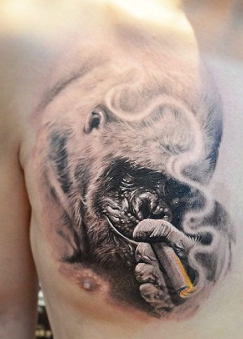 Beautiful Tattoo On The Topic Gorilla Smoking Cigar Tattoo On Chest with measurements 1024 X 1426