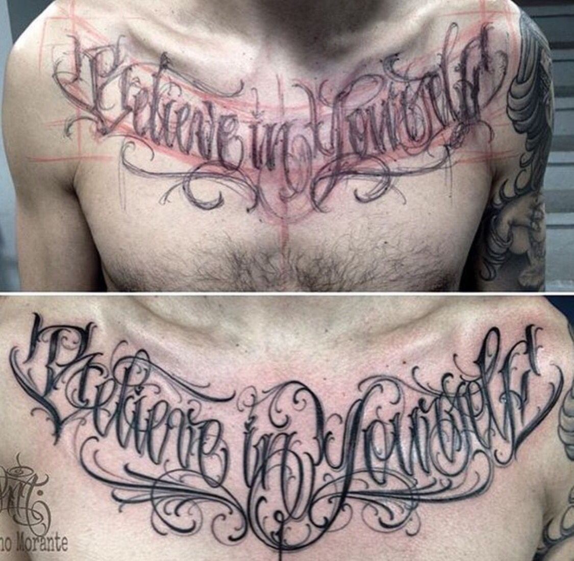 Believe In Yourself Chest Lettering Tattoo Tattoo Envy Tatuagem for dimensions 1125 X 1100