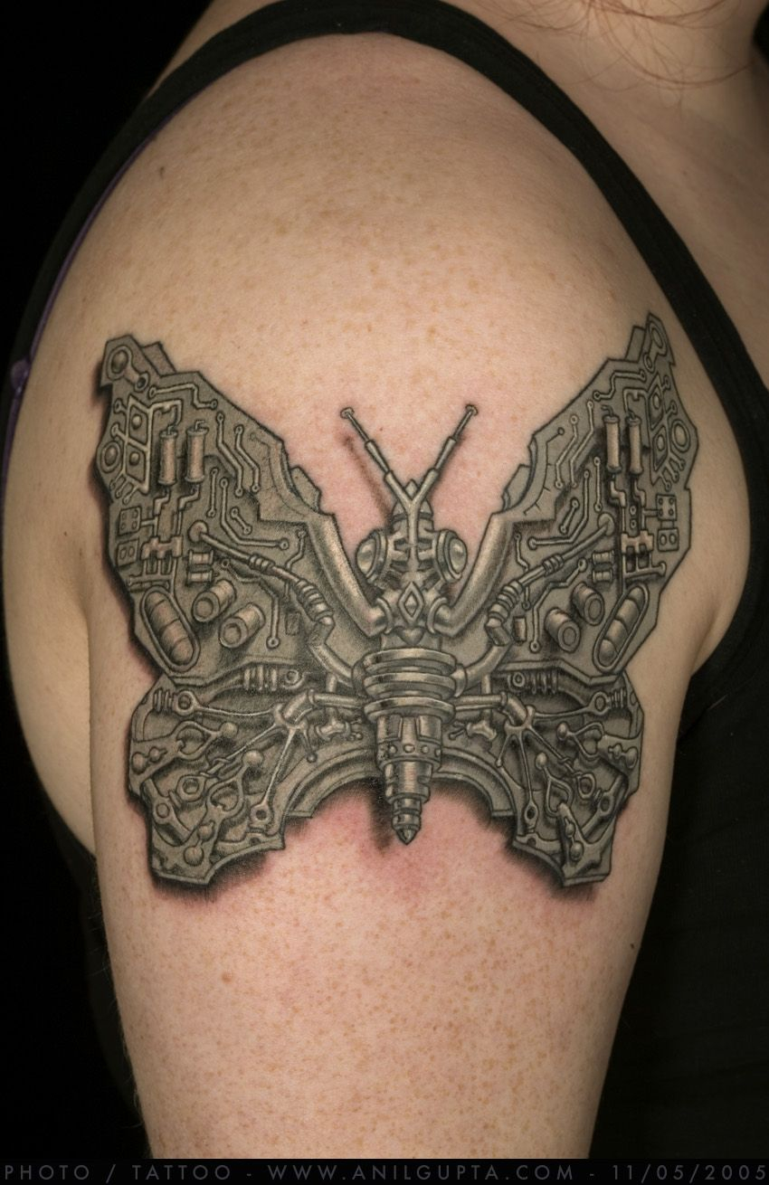 Bio Mechanical Butterfly Tattoo Anil Gupta See More Tattoos At with regard to size 850 X 1310