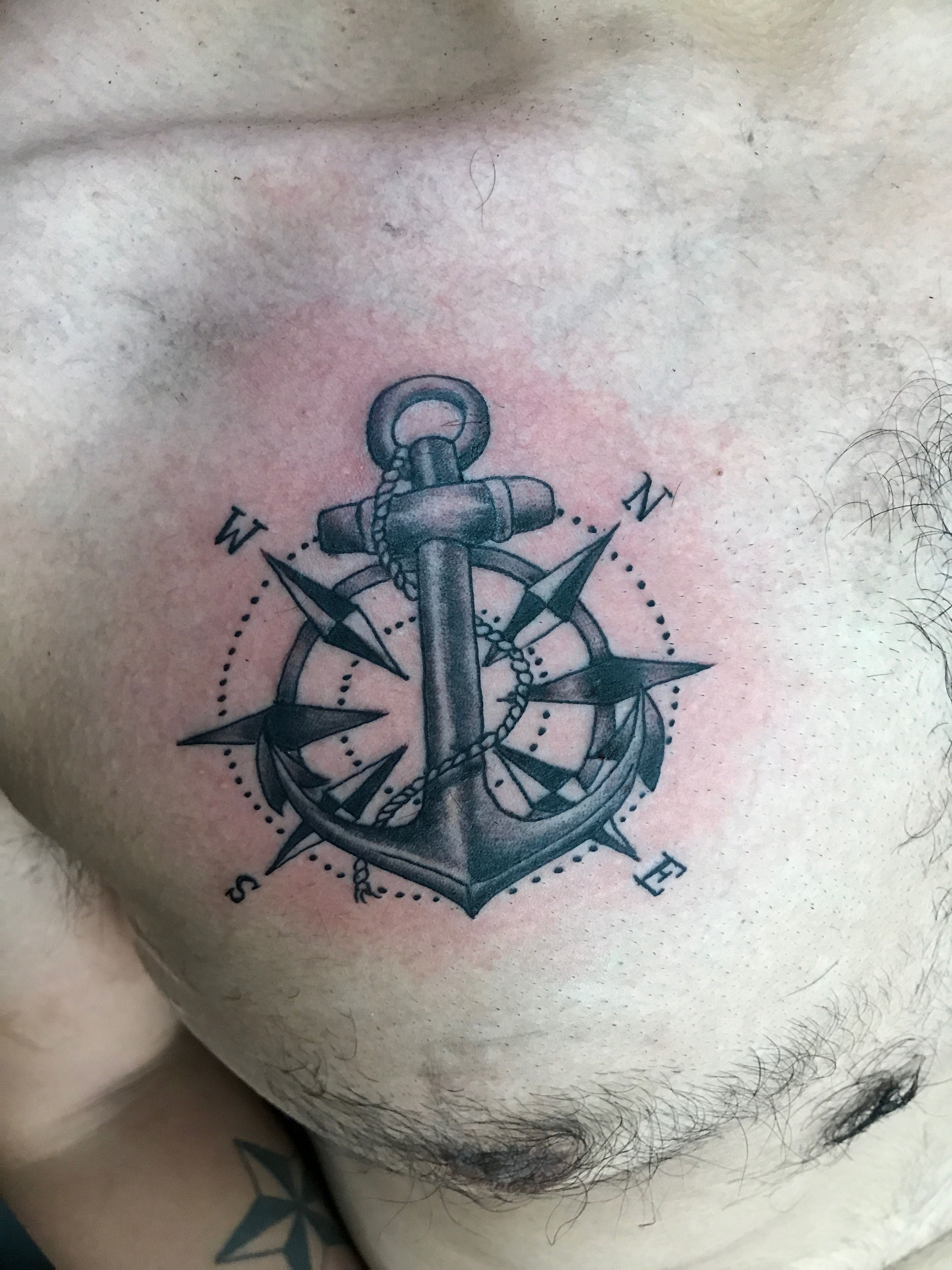 Black And Grey Anchor Chest Tattoo Seasick Compass Tattoo Chest throughout size 3024 X 4032
