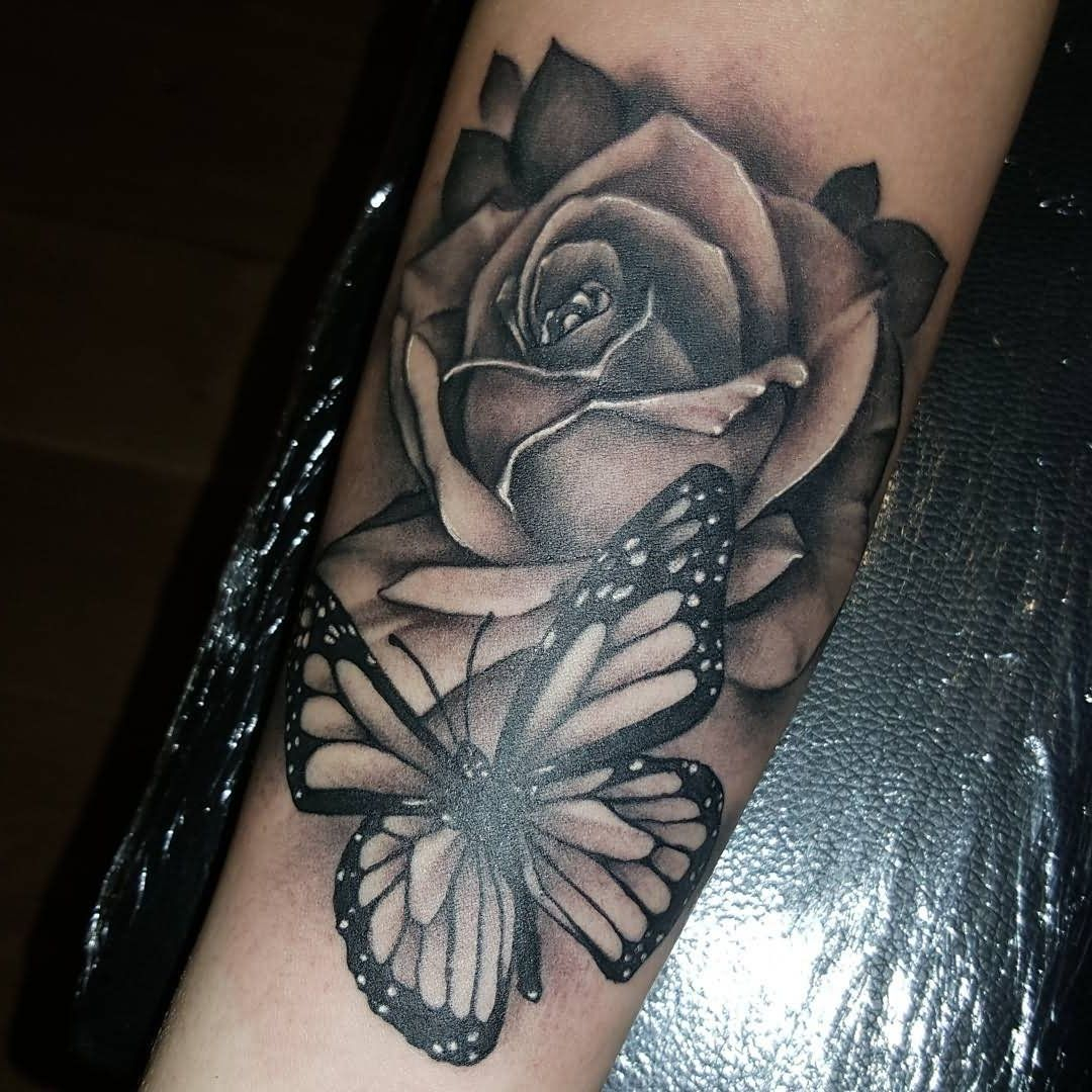 Black And Grey Butterfly Tattoo 43 Beautiful Forearm Rose Tattoos regarding sizing 1080 X 1080