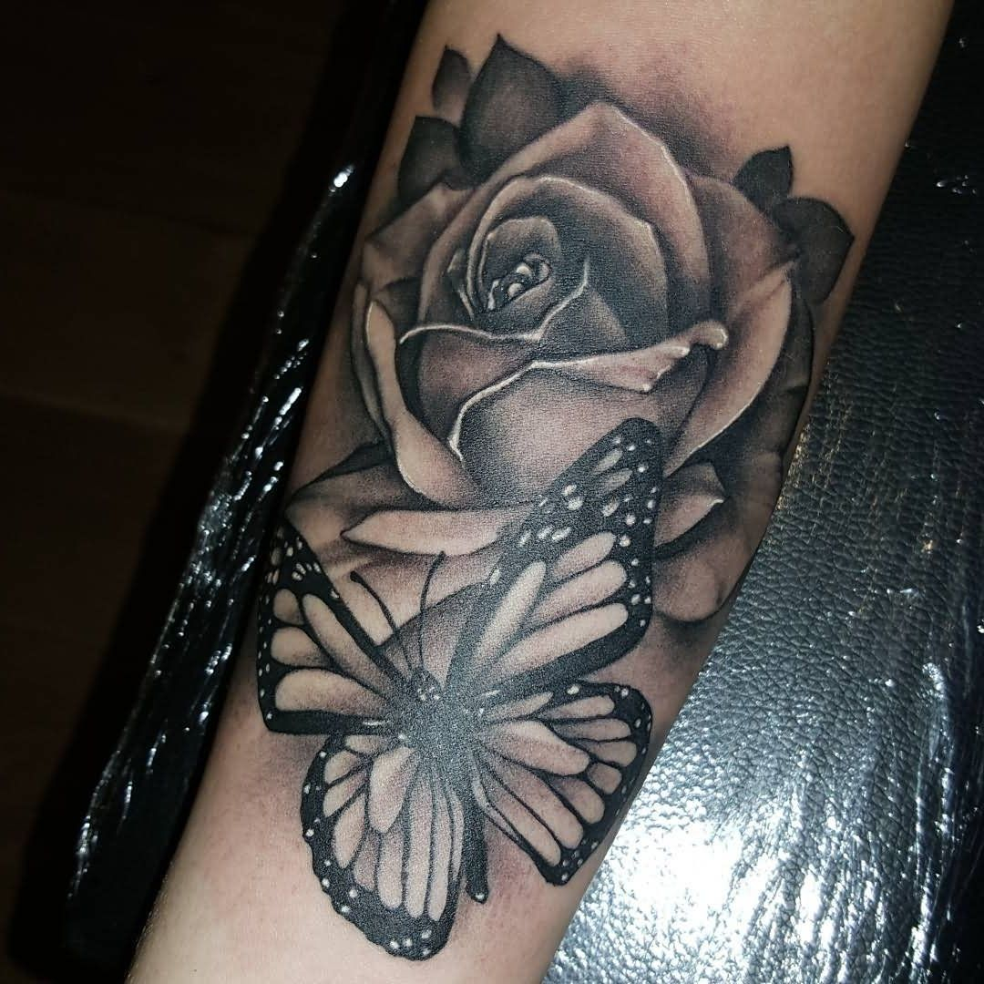 Black And Grey Butterfly Tattoo 43 Beautiful Forearm Rose Tattoos with regard to size 1080 X 1080