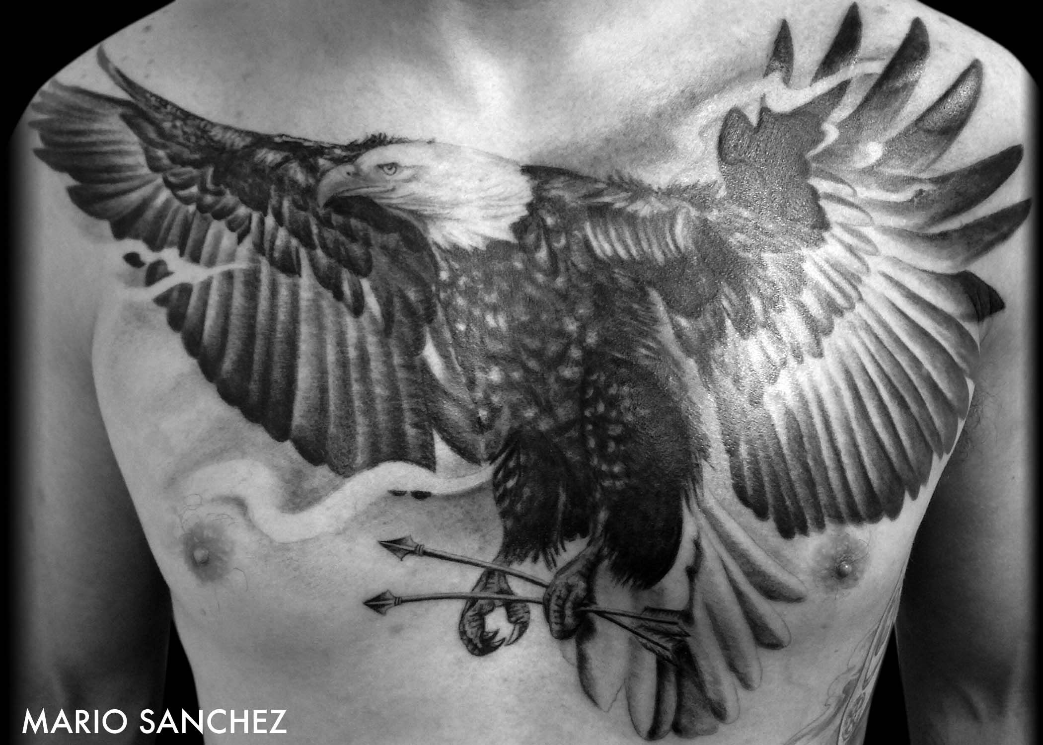 Black And Grey Eagle On Chest Tattoo Animals Flowers Black regarding measur...