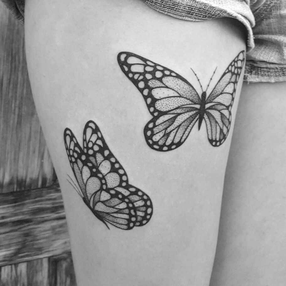 Black And White Illustration Butterfly Thigh Tattoo Tattoos with size 911 X 911