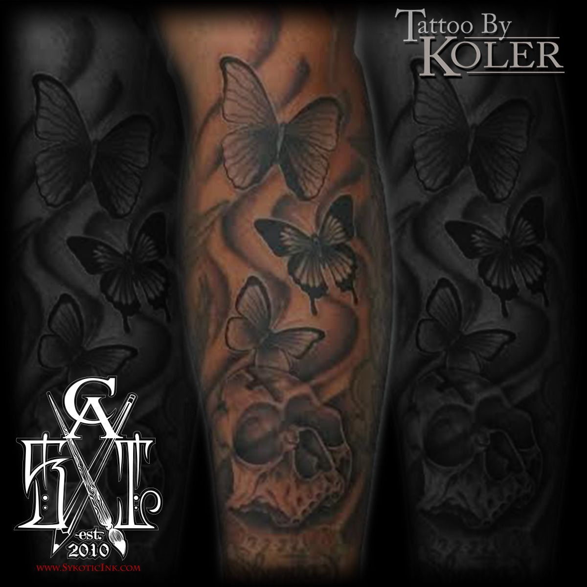 Black And White Skull Butterfly Tattoo Shaded Anthony Koler throughout dimensions 1200 X 1200