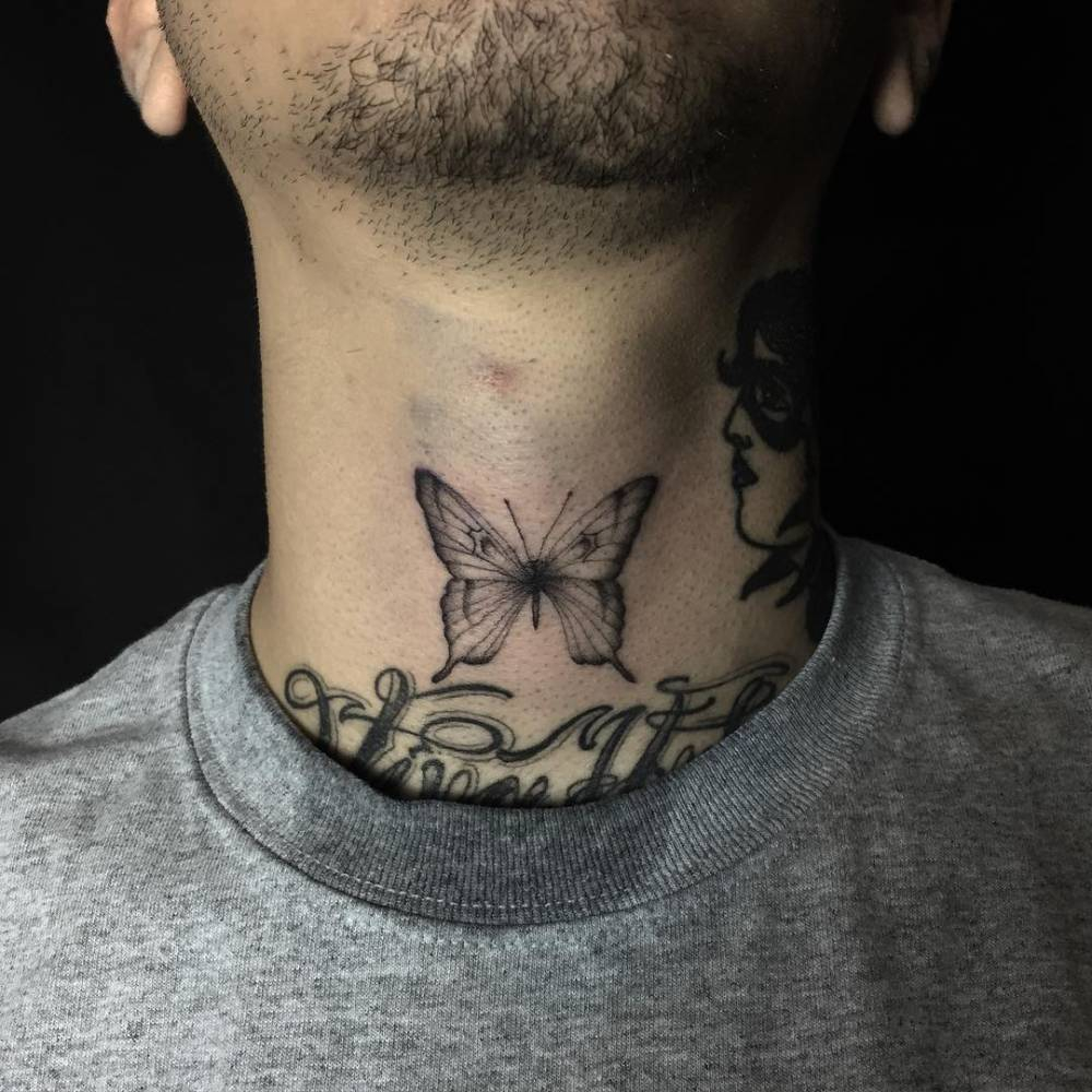 Black Butterfly Tattoo On The Neck Tattoogrid within proportions 1000 X 1000