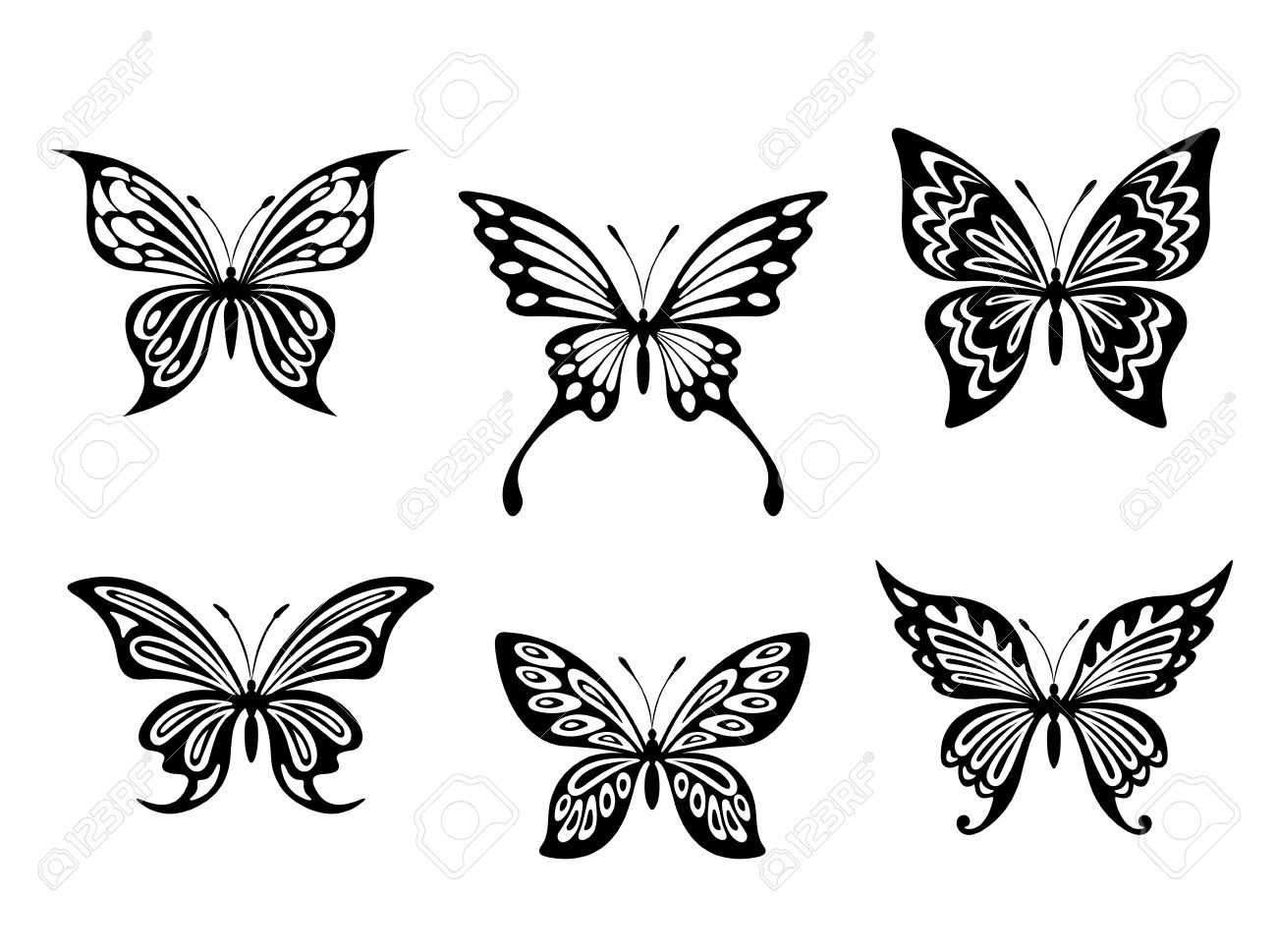 Black Butterfly Tattoos And Silhouettes Isolated On White Background for dimensions 1300 X 969