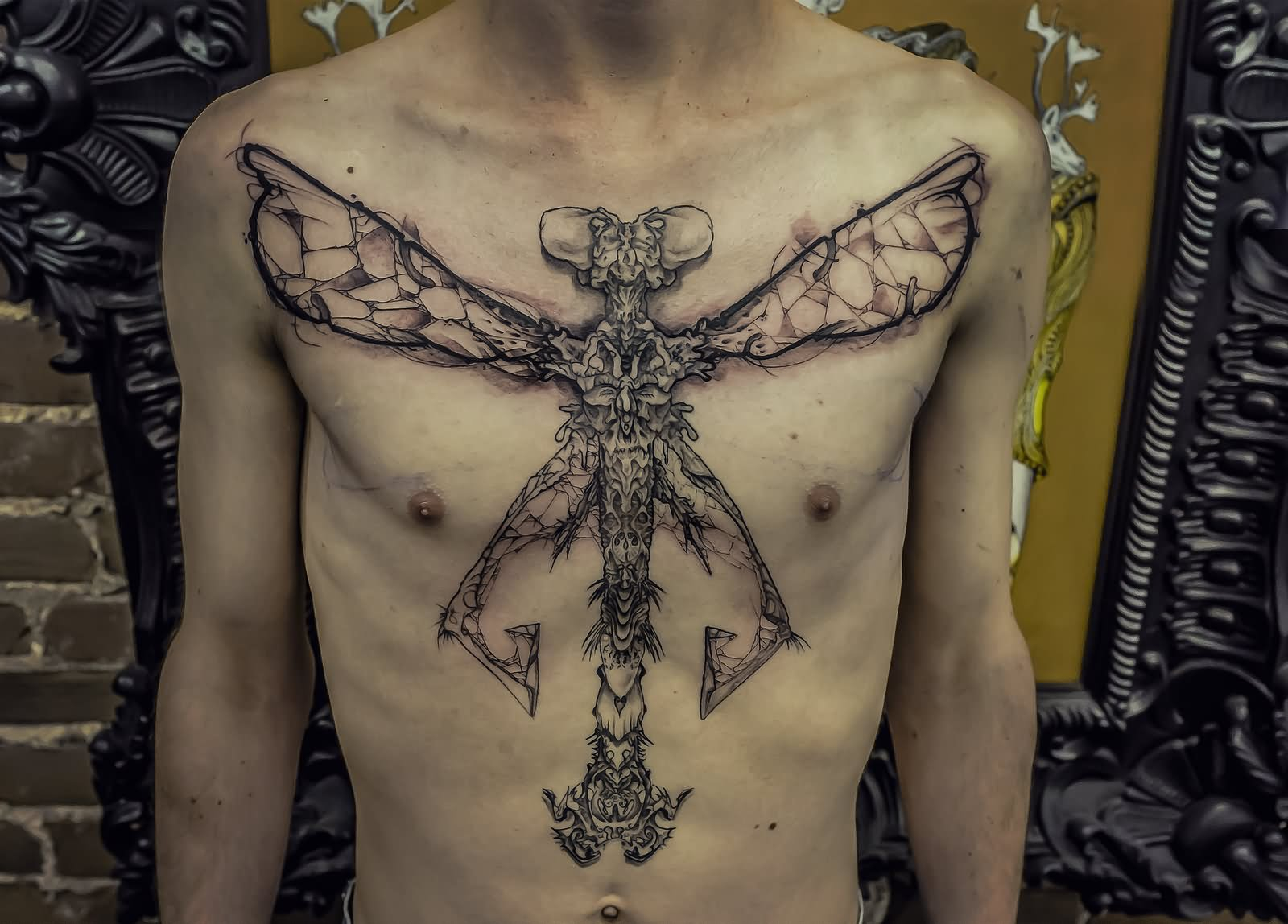 Black Dragonfly Tattoo On Man Chest Remi within size 1600 X 1148