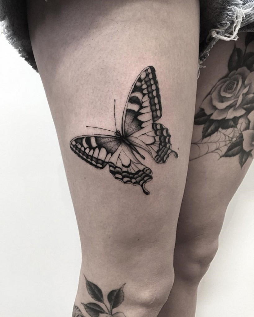 Black Ink Butterfly On Girls Thigh Best Tattoo Design Ideas for dimensions 819 X 1024