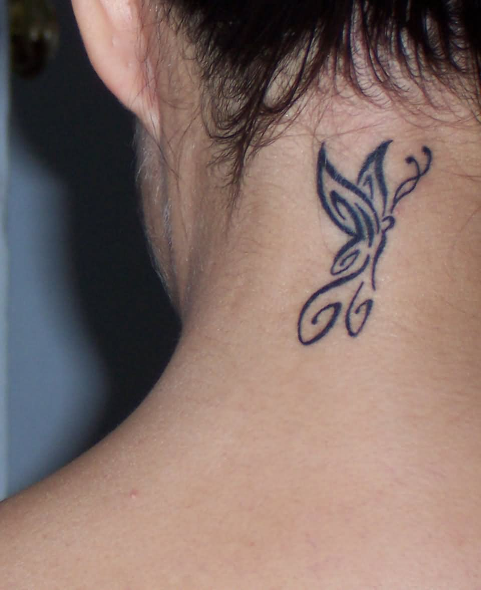 Black Tribal Butterfly Tattoo Back Neck inside proportions 960 X 1176