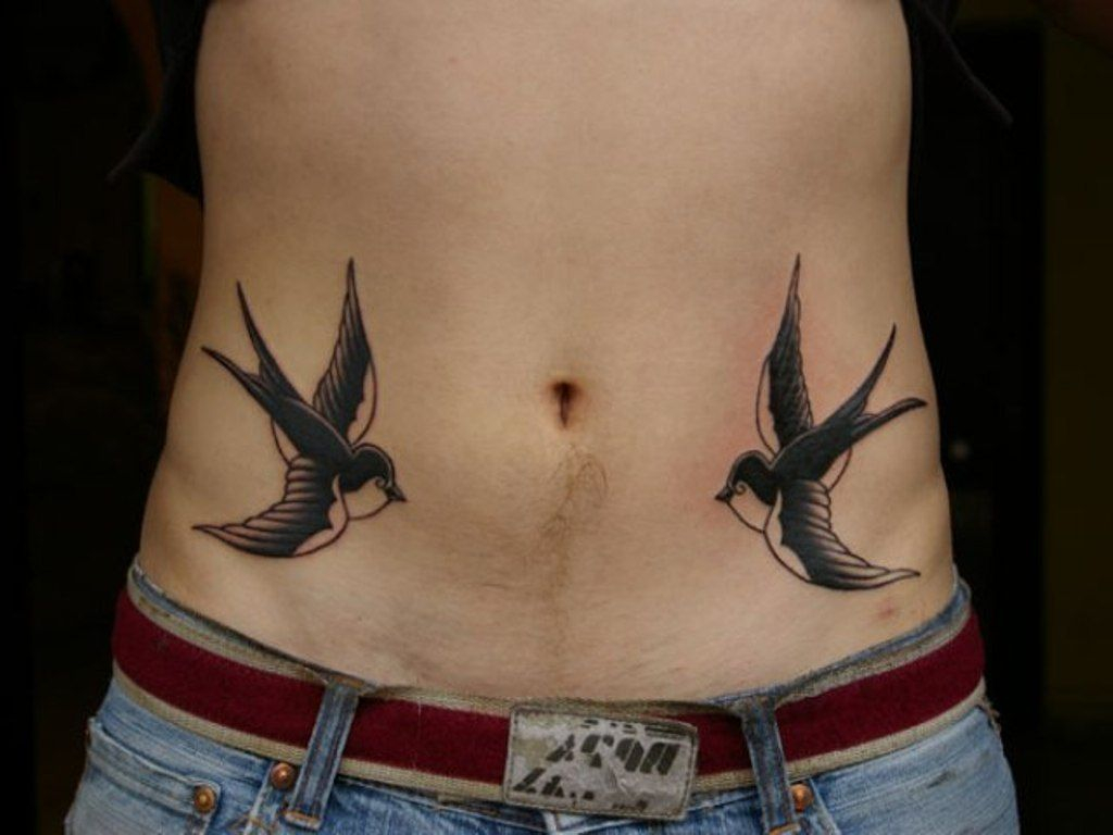 Black Two Flying Swallows Tattoo On Man Stomach Bee Balm Stomach regarding measurements 1024 X 768